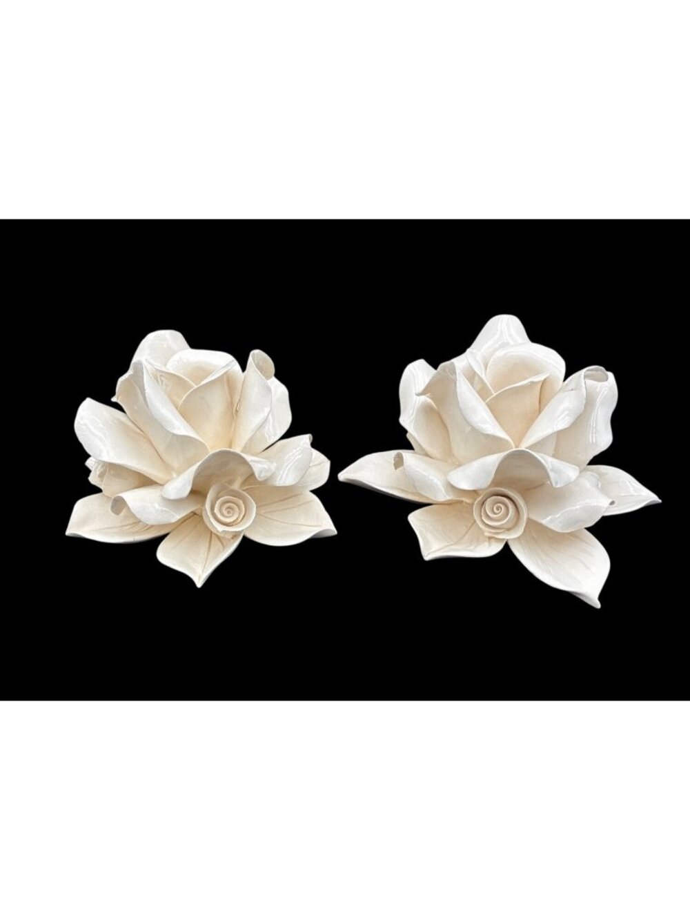 Vintage Nino Rose Ivory Ceramic Lotus Candle Holder Pair Capodimonte Style AS IS